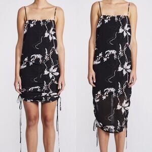 Shona Joy Black Floral Shadows Ruched Slip Dress